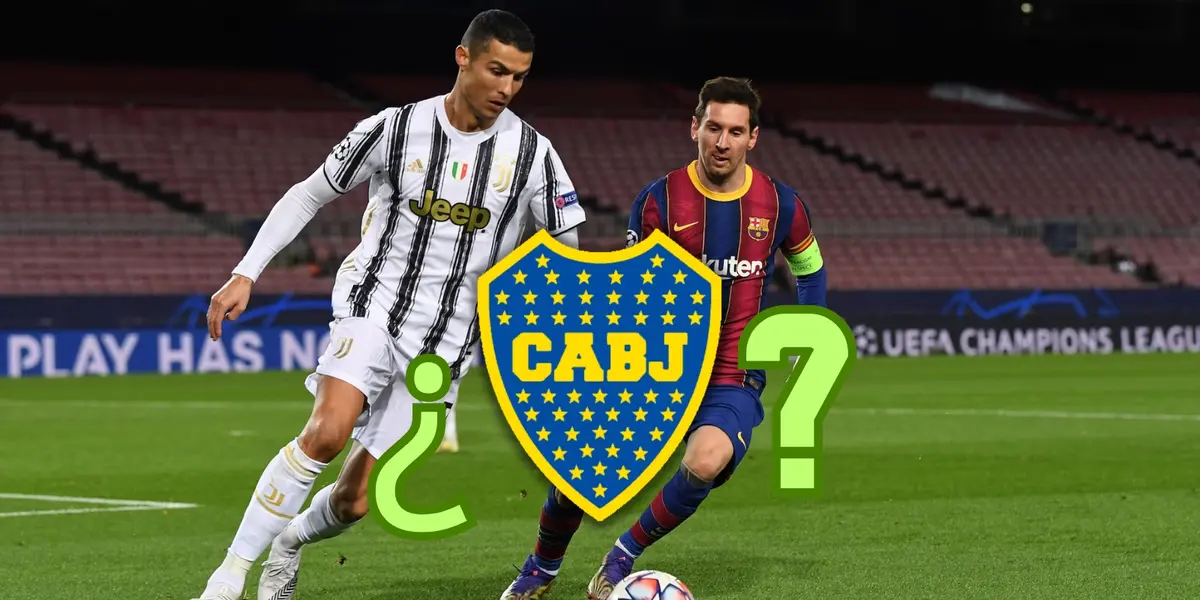 Cristiano Ronaldo contra Messi y el escudo de Boca.
