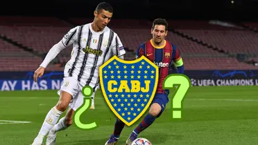Cristiano Ronaldo contra Messi y el escudo de Boca.