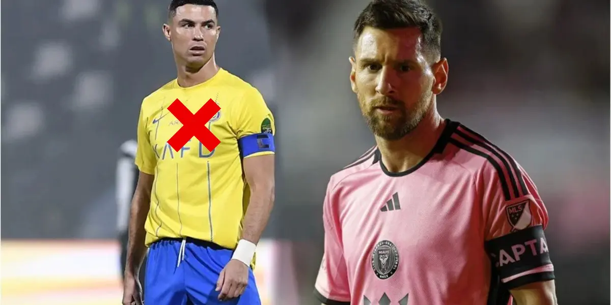 Cristiano Ronaldo y Lionel Messi con el uniforme de Al Nassr e Inter Miami, respectivamente.