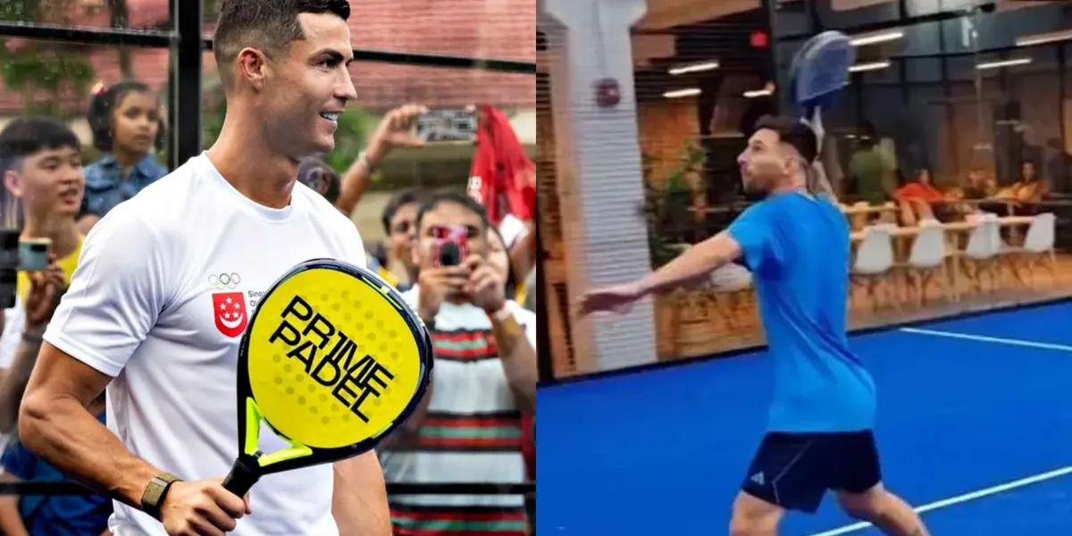 Cristiano Ronaldo y Lionel Messi jugando al pádel.