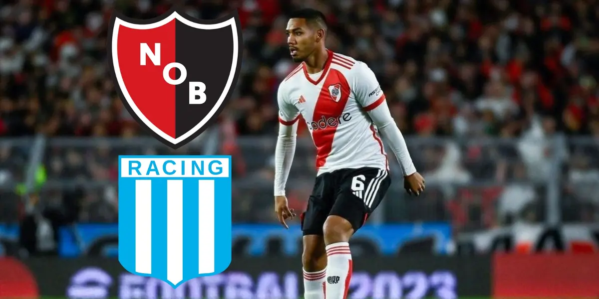 David Martínez y los escudos de Racing y Newell's.