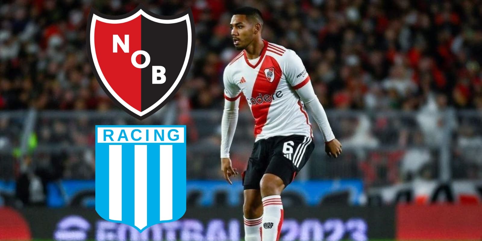 David Martínez y los escudos de Racing y Newell's.