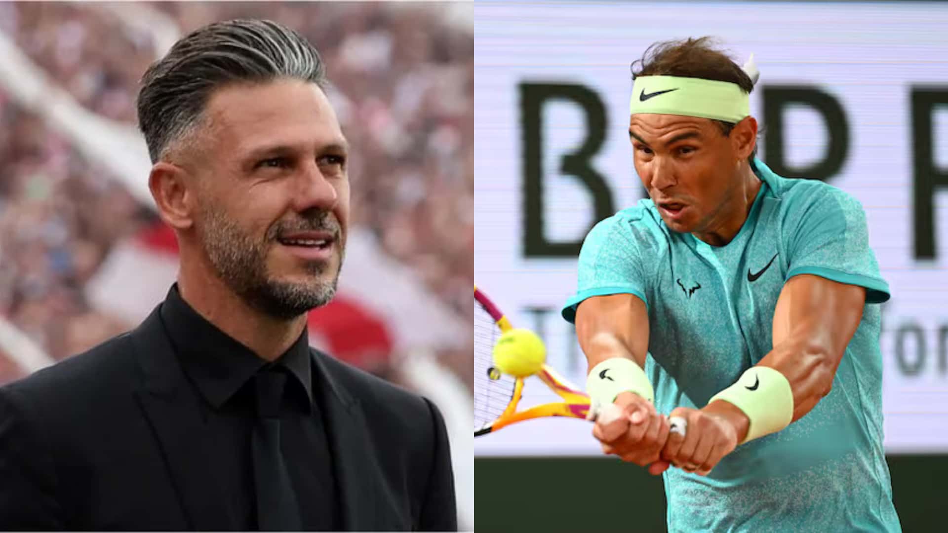 Demichelis mirando al horizonte; y Nadal en el duelo vs Zverev.