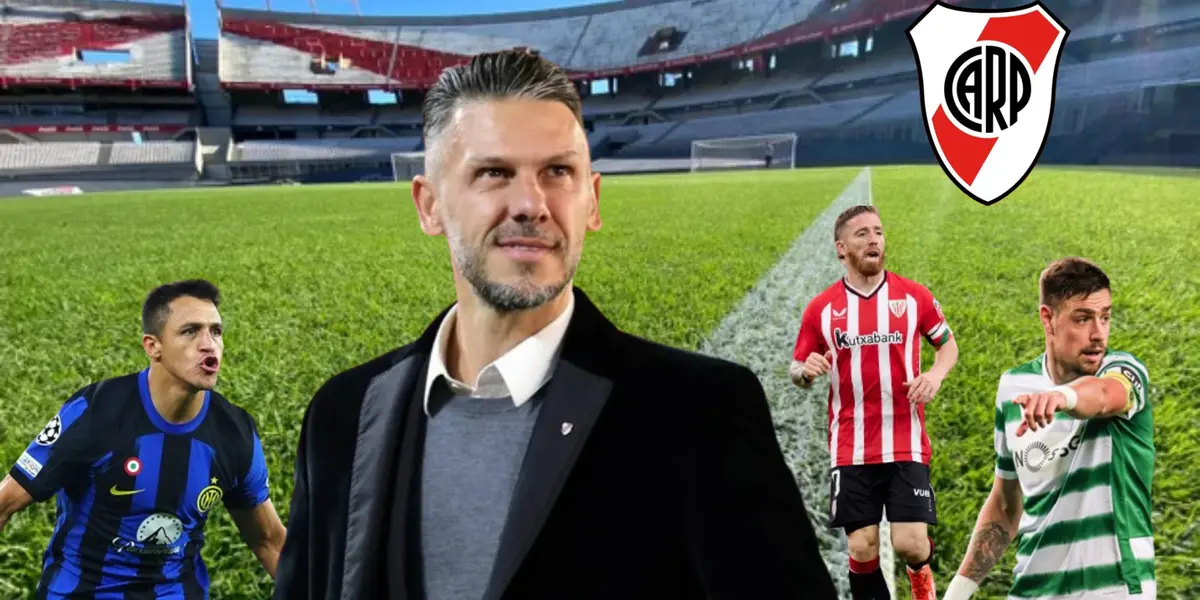 Demichelis sonriendo, rodeado por Sánchez, Muniain y Coates.