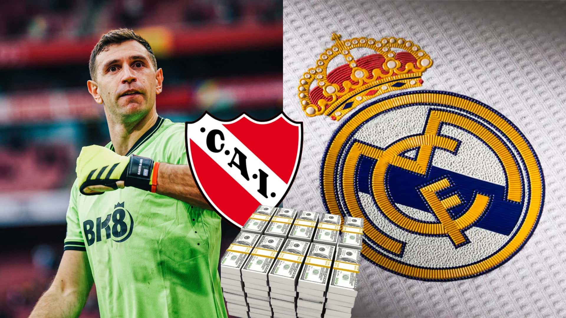 Di Martínez con el buzo de Aston Villa. El dinero que une a Independiente y Real Madrid.