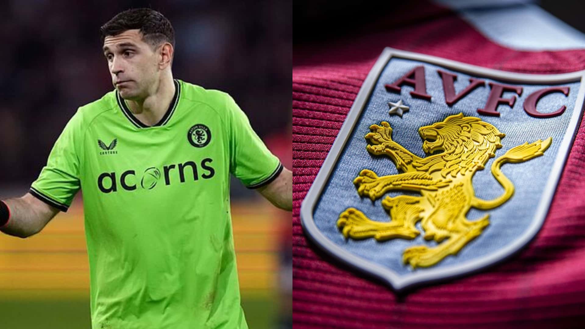 Dibu Martínez en acción con el Aston Villa.