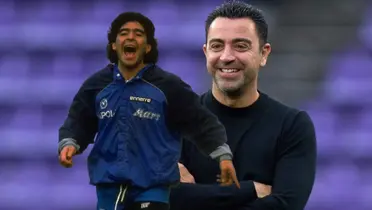 Diego Maradona sonriendo en su entrada en calor más famosa con Napoli