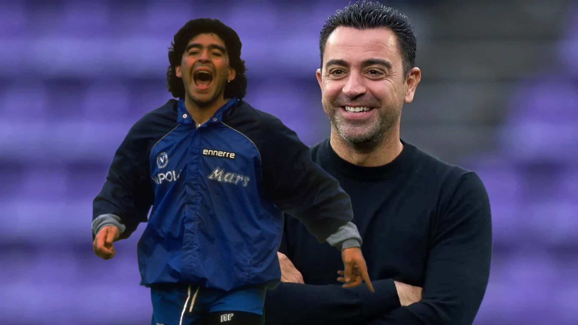Diego Maradona sonriendo en su entrada en calor más famosa con Napoli