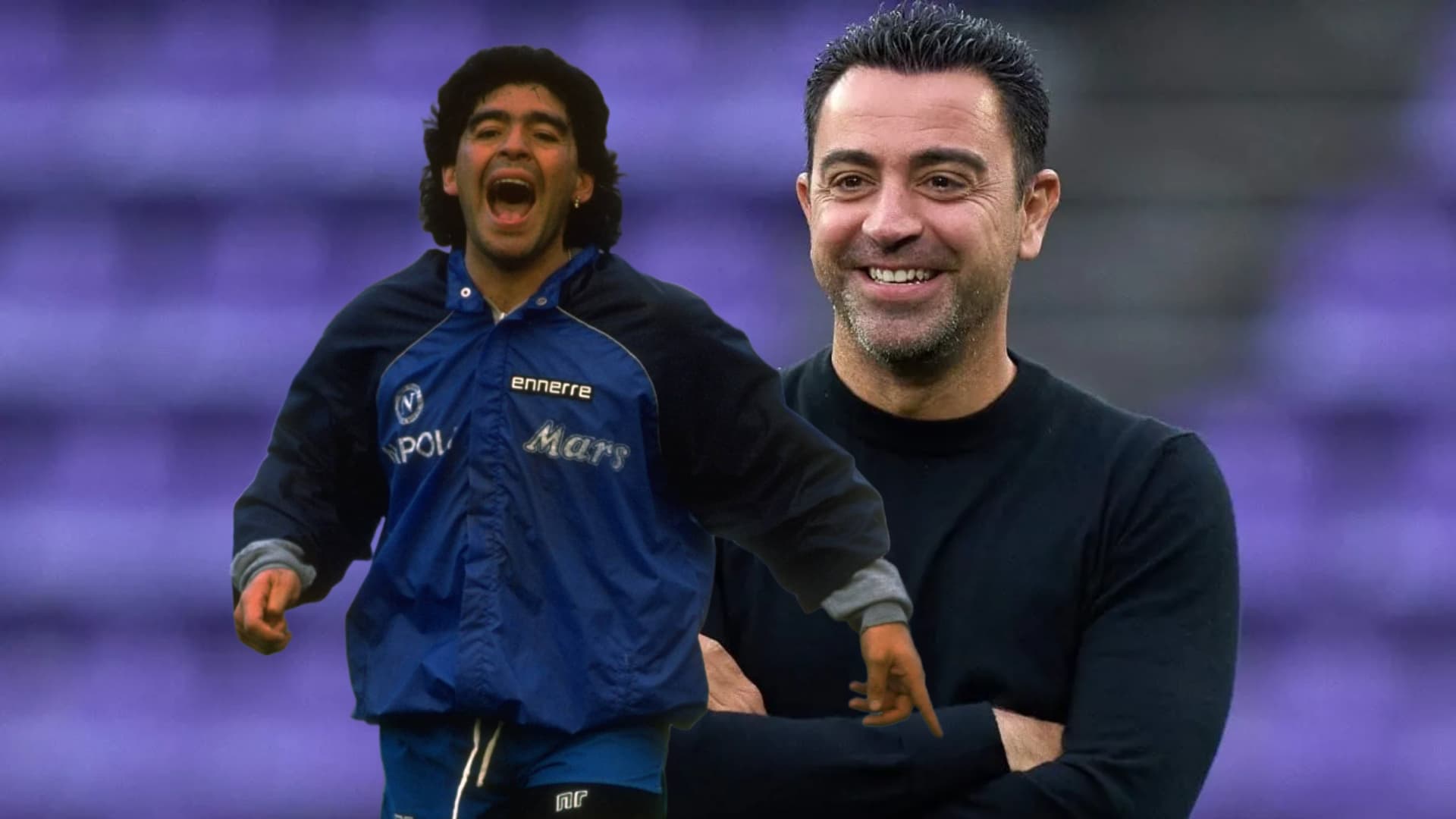Diego Maradona sonriendo en su entrada en calor más famosa con Napoli