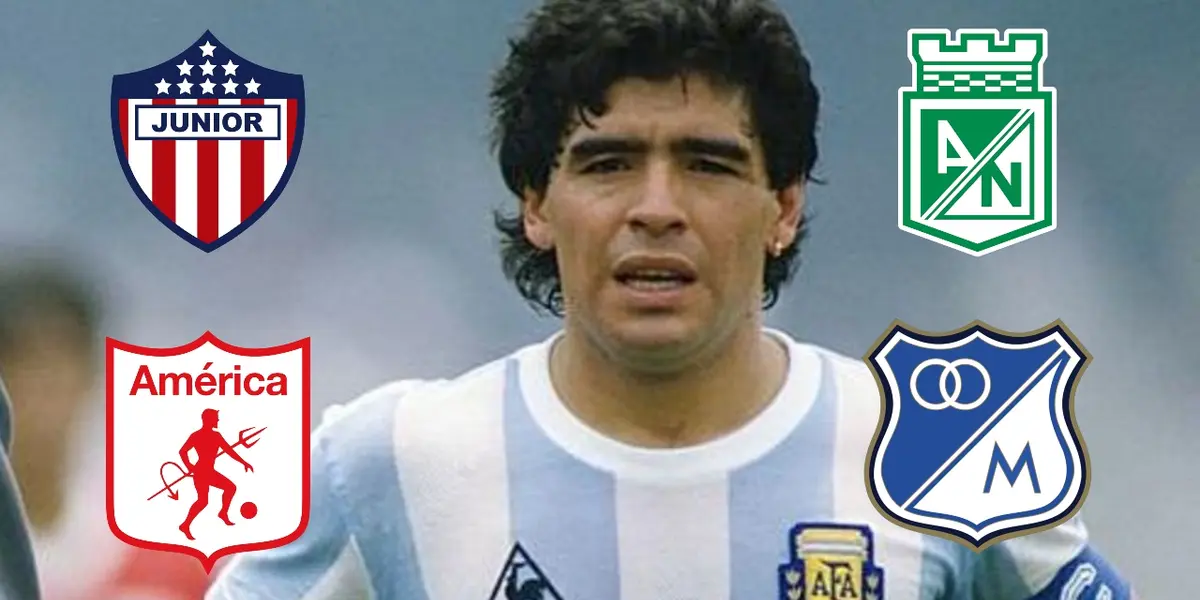 Diego Maradona y una imagen que lo muestra como hincha de Millonarios.