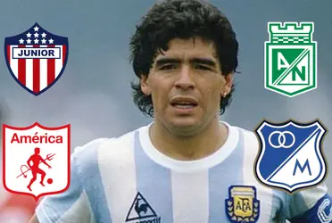Diego Maradona y una imagen que lo muestra como hincha de Millonarios.