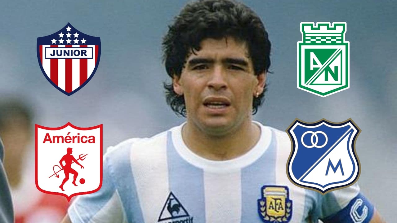 Diego Maradona y una imagen que lo muestra como hincha de Millonarios.