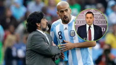 Diego Maradona y Verón en el Mundial de Sudáfrica 2010.