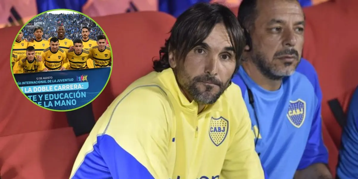 Diego Martínez en el banco de Boca Juniors.