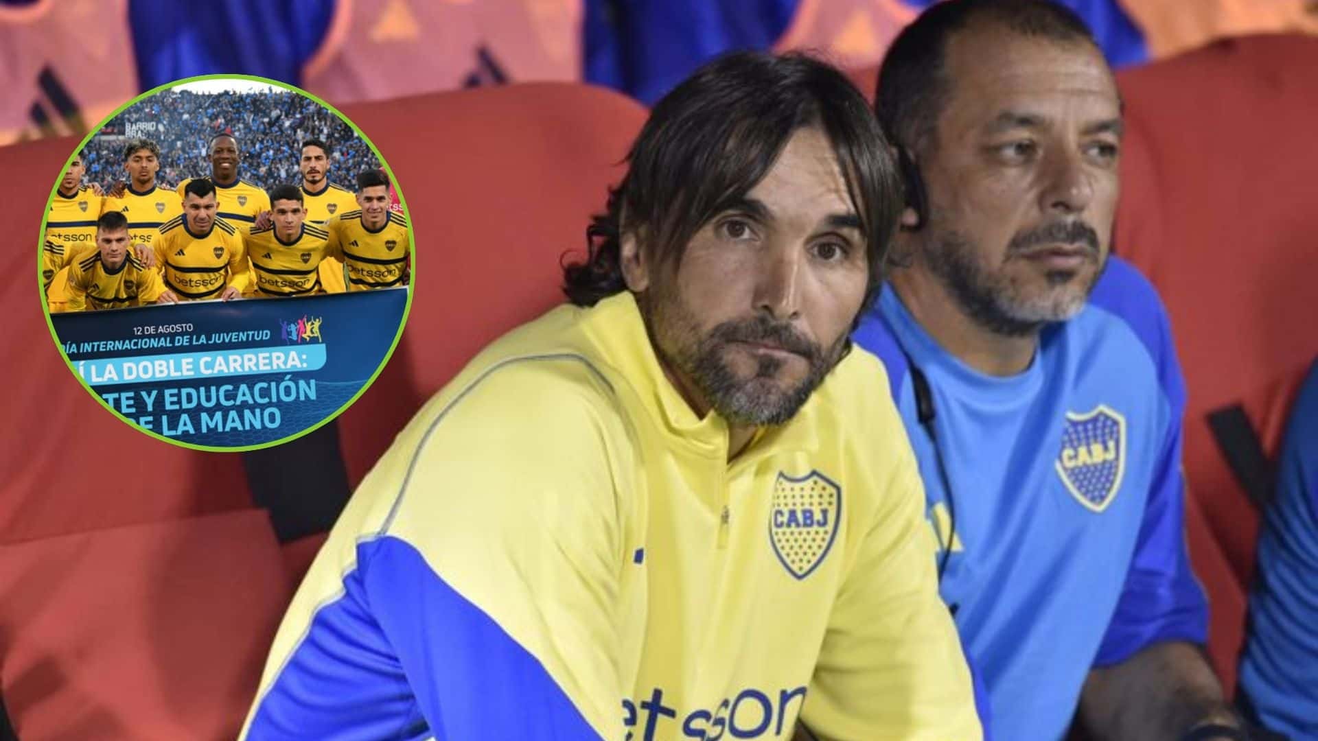 Diego Martínez en el banco de Boca Juniors.
