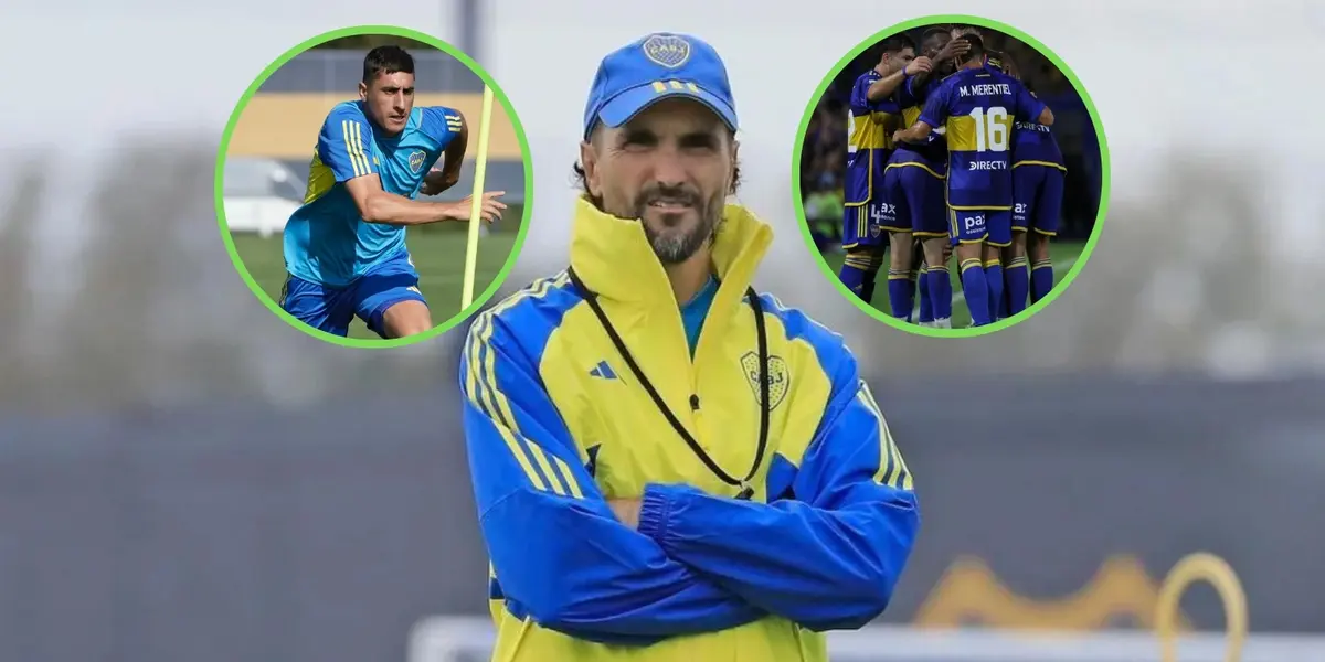 Diego Martínez junto a Merentiel y referentes de Boca.