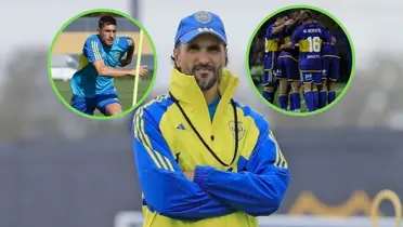 Diego Martínez junto a Merentiel y referentes de Boca.