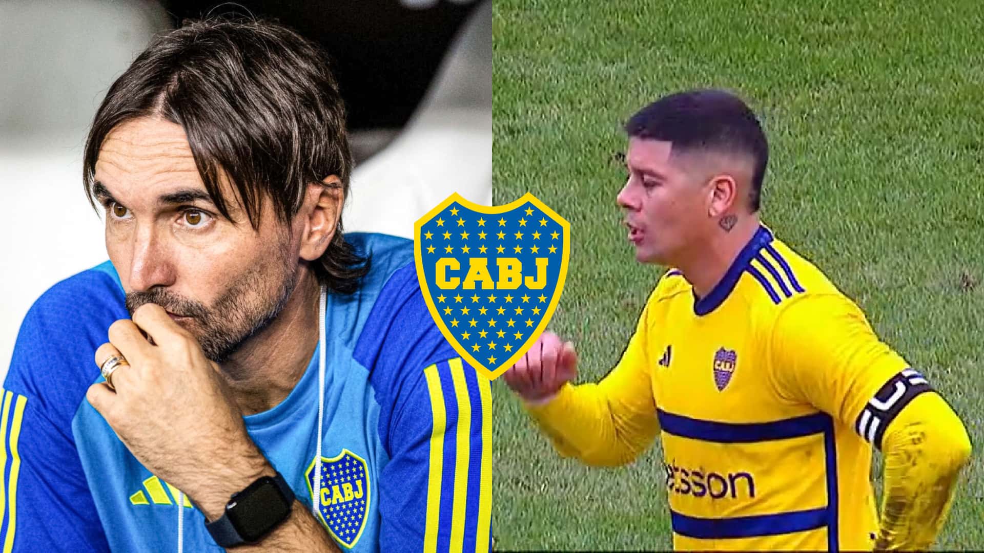 Diego Martínez y Marcos Rojo con los colores de Boca.