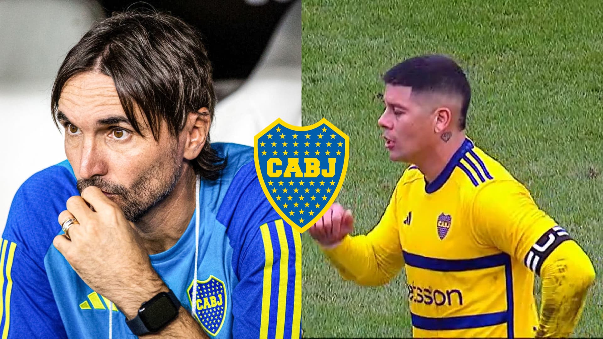 Diego Martínez y Marcos Rojo con los colores de Boca.