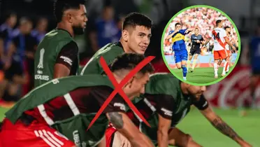 Echeverri junto a una imagen del Boca - River.