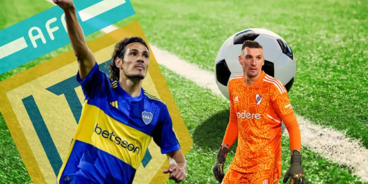 Edinson Cavani con la camiseta de Boca y Franco Armani con la casaca de River.