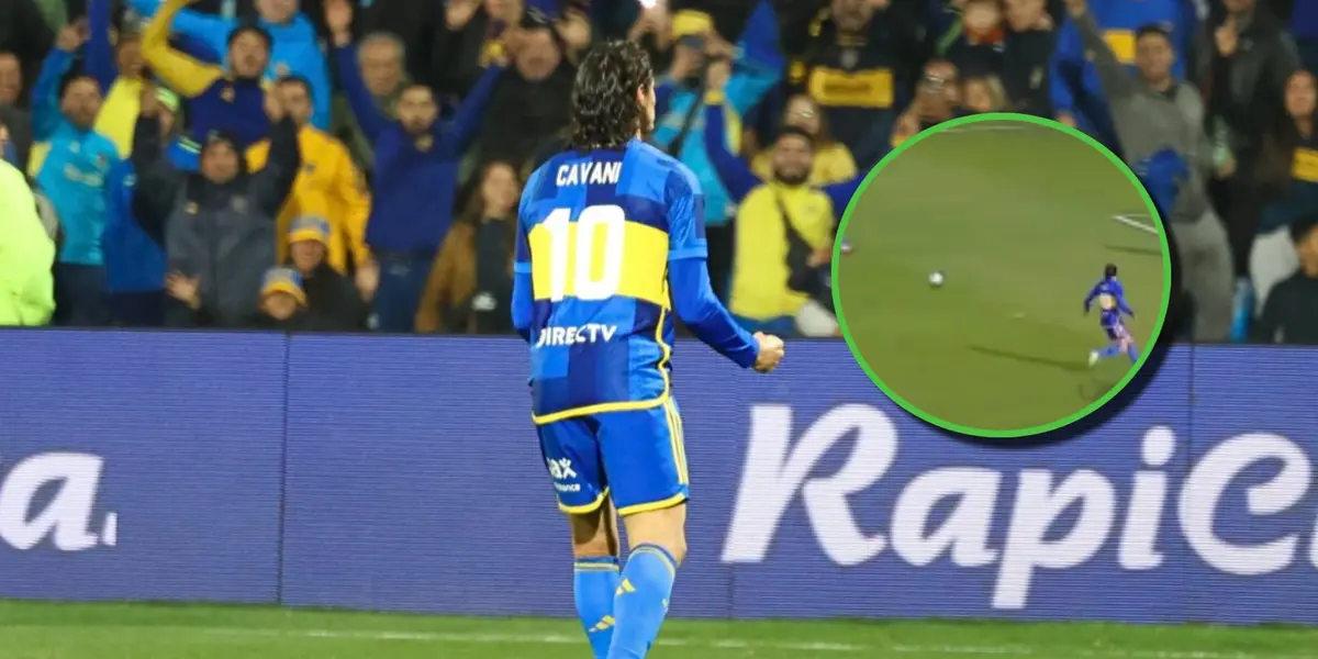 Edinson Cavani festeja su gol ante Almirante Brown.