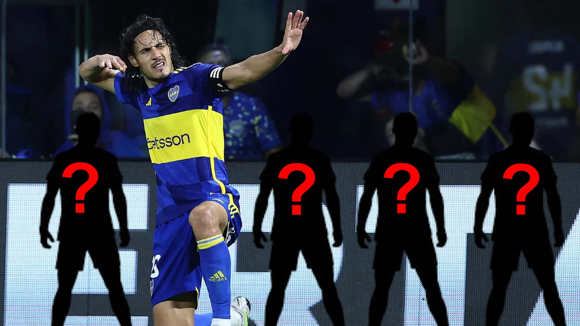 Edinson Cavani haciendo su clásico festejo de gol con la camiseta de Boca.