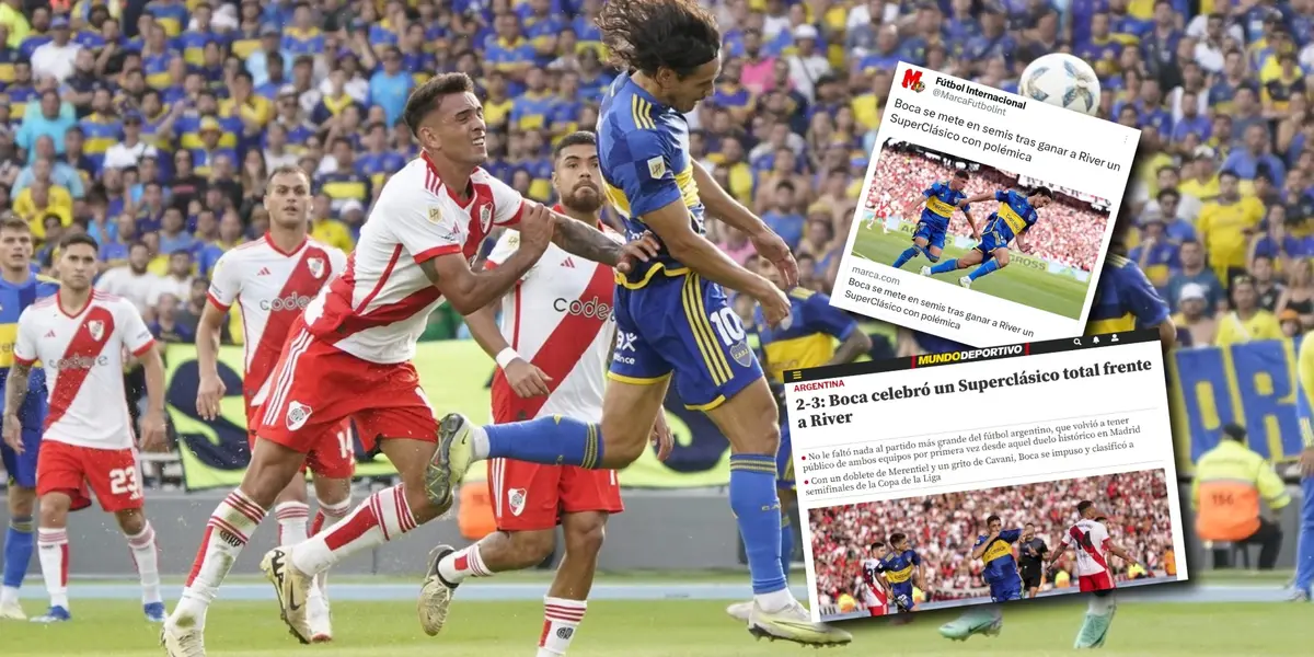 Edinson Cavani marcando su primer gol en un Superclásico.