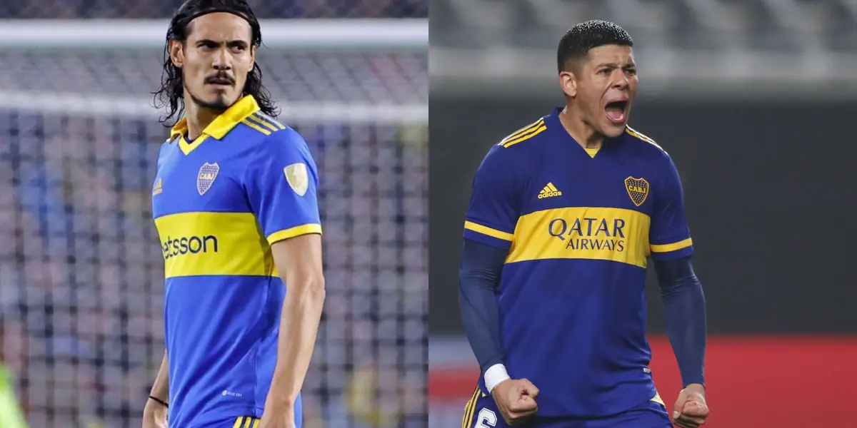 Edinson Cavani y Marcos Rojo.