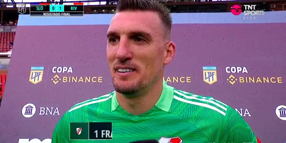 El arquero de River se refirió a la falta de Nico Blandi sancionada por el árbitro que podría haber terminado en el empate del Ciclón.