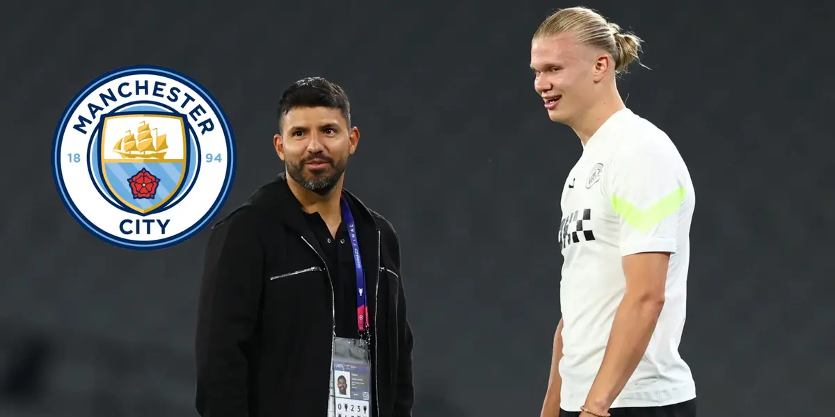 El Kun Agüero y Erling Haaland en la previa de la final de Champions League 2023.
