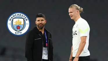 El Kun Agüero y Erling Haaland en la previa de la final de Champions League 2023.