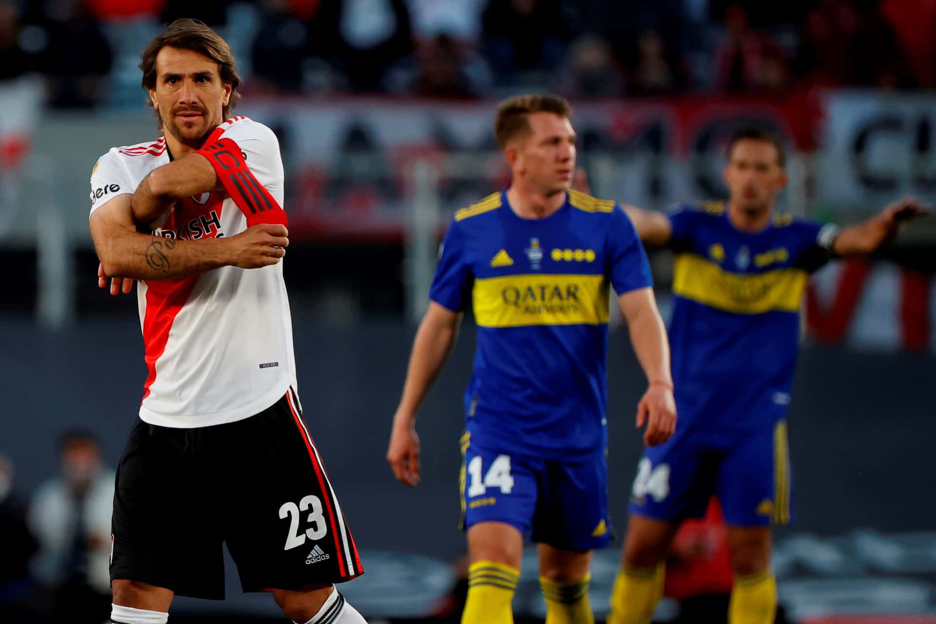 El León ingresó en el segundo tiempo de la victoria por 2-1 en el Monumental, por la fecha 14 de la Liga Profesional.