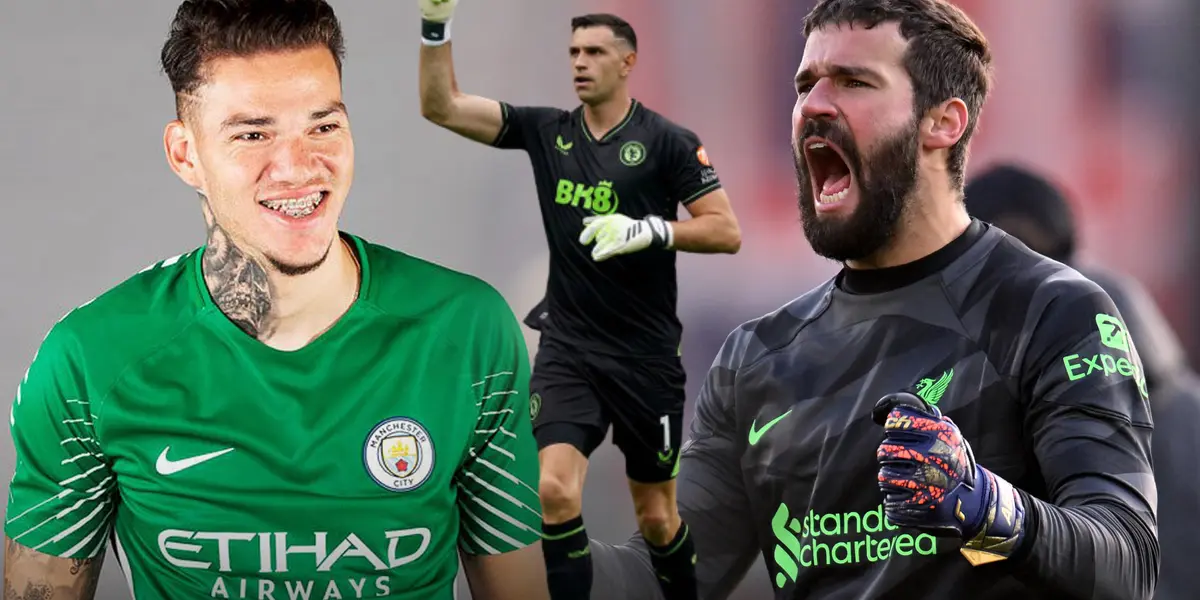 Emiliano Martínez levantando el puño con el uniforme del Aston Villa