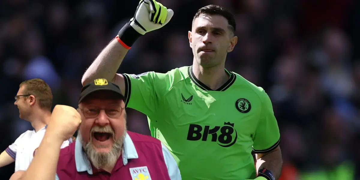 Emiliano Martínez levantando el puño en el Villa Park