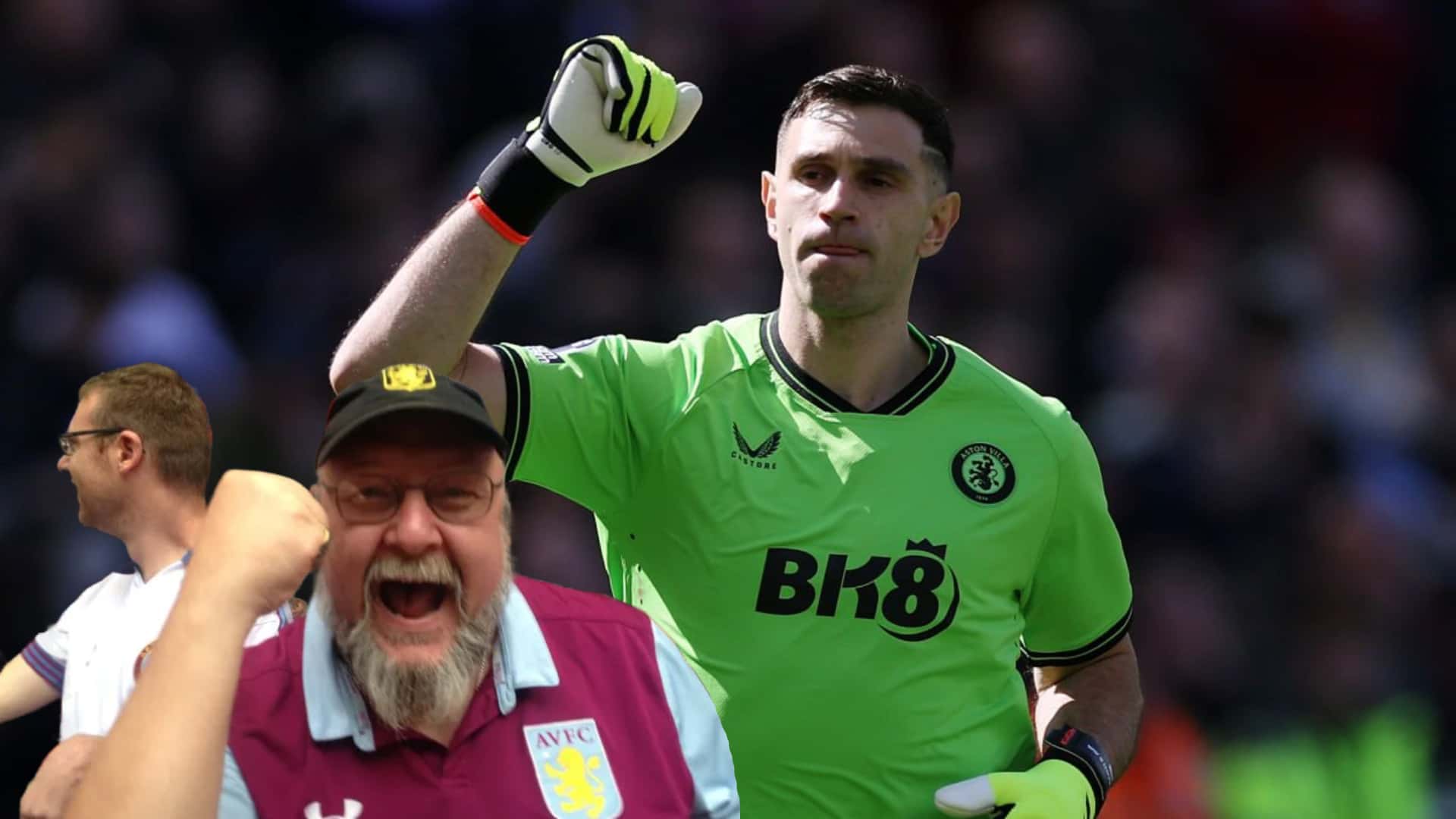 Emiliano Martínez levantando el puño en el Villa Park