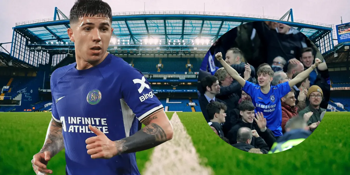 Enzo Fernández e hinchas del Chelsea (Foto tomada de: Chelsea)