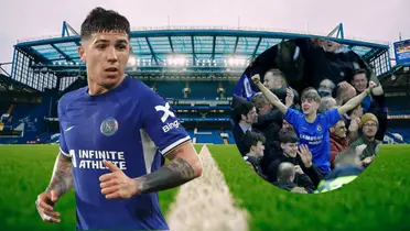 Enzo Fernández e hinchas del Chelsea (Foto tomada de: Chelsea)