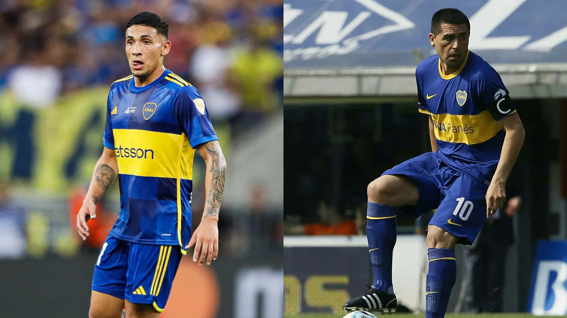 Equi Fernández y Riquelme con la camisetade Boca.