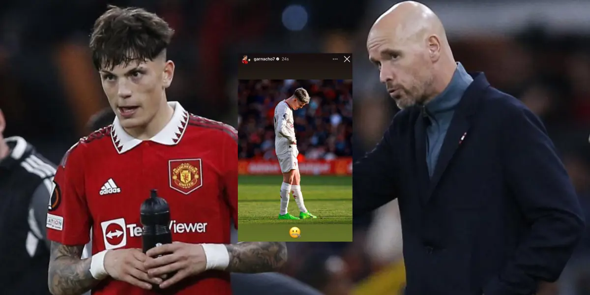 Erik Ten Hag le da indicaciones a Alejandro Garnacho