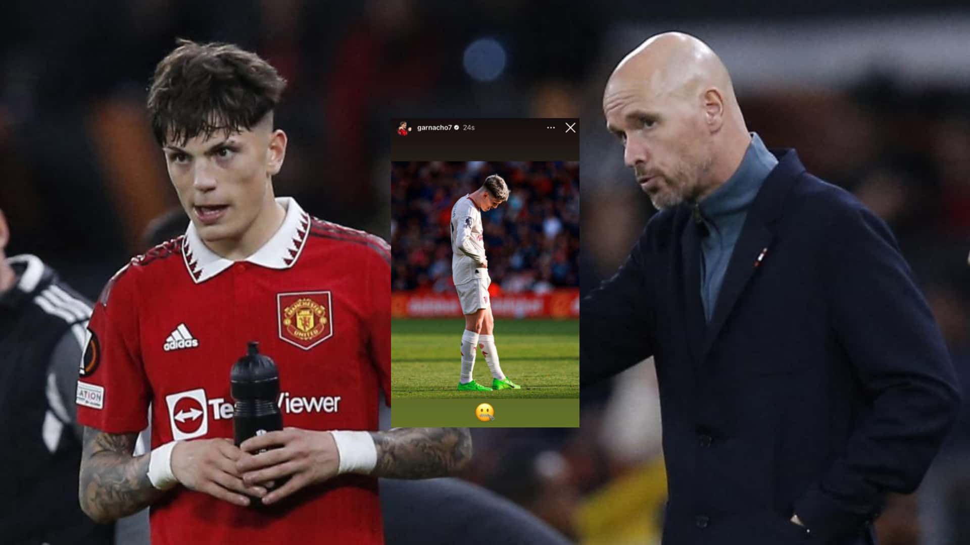 Erik Ten Hag le da indicaciones a Alejandro Garnacho