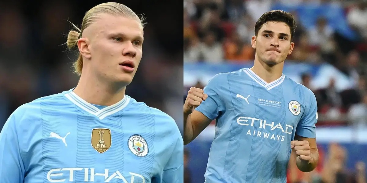 Erling Haaland junto a Julián Álvarez.