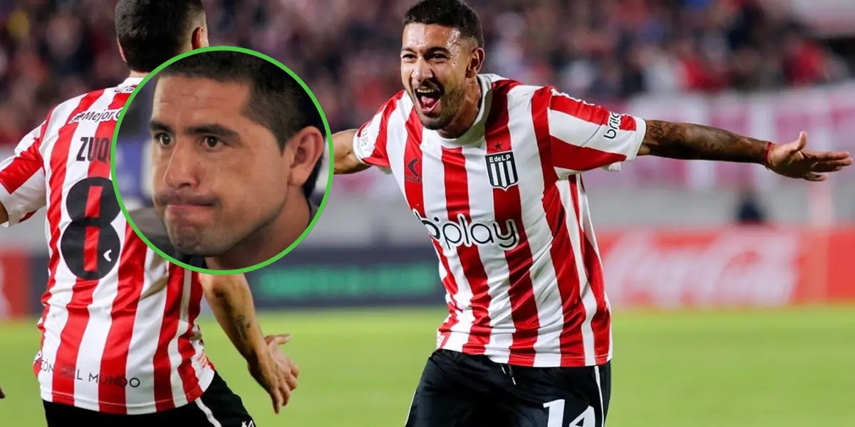 Eros Mancuso festejando su gol con Estudiantes de La Plata.