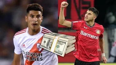Exequiel Palacios con la camiseta de River y del Bayer Leverkusen.
