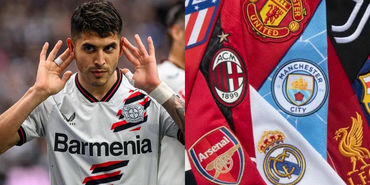 Exequiel Palacios haciendo el Topo Gigio tras anotar un gol con Bayer Leverkusen.