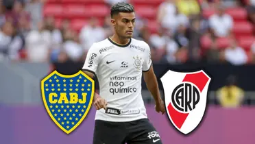 Fausto Vera junto a los escudos de Boca y River.