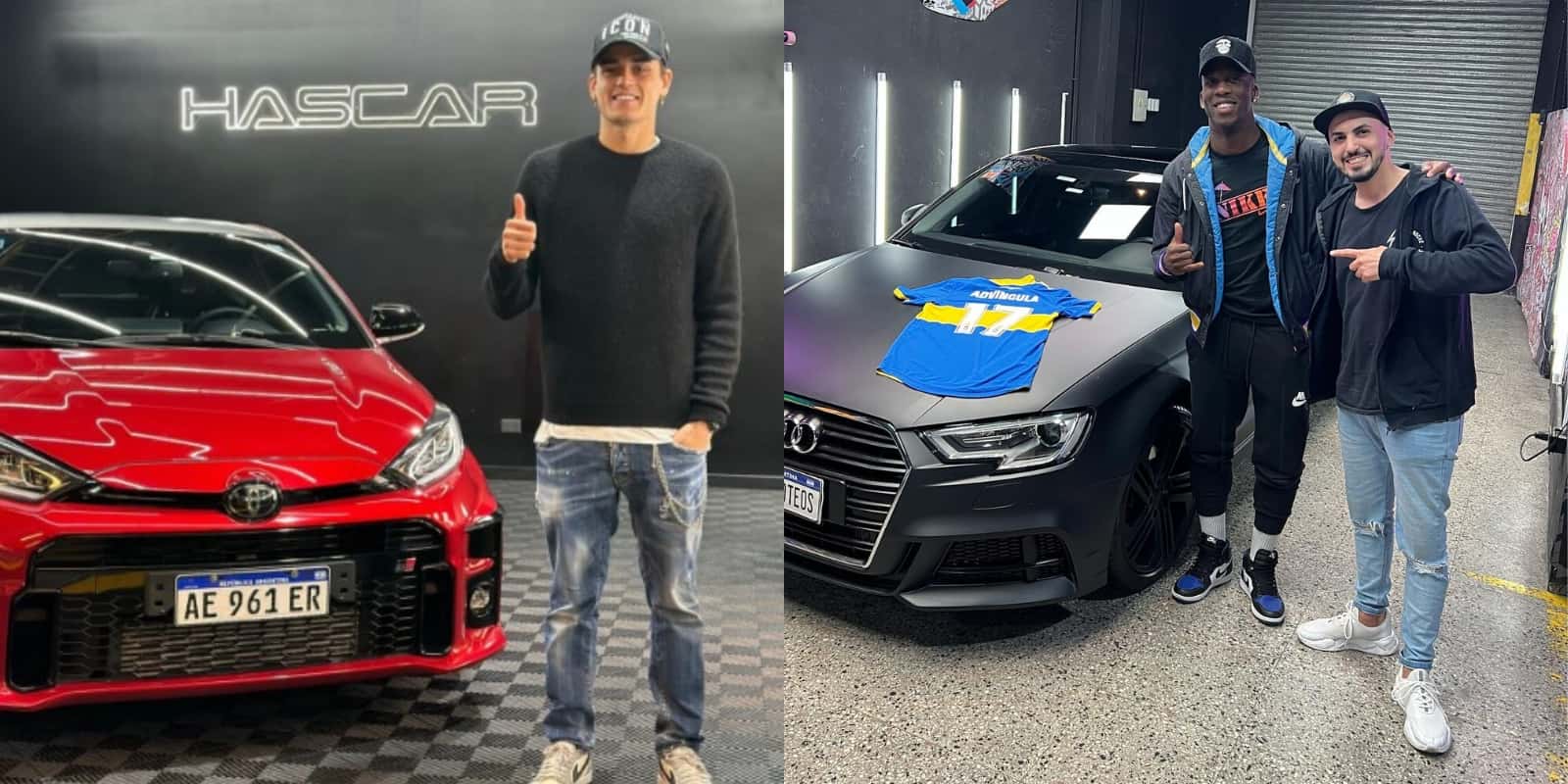 Fonseca y Advíncula con sus autos.