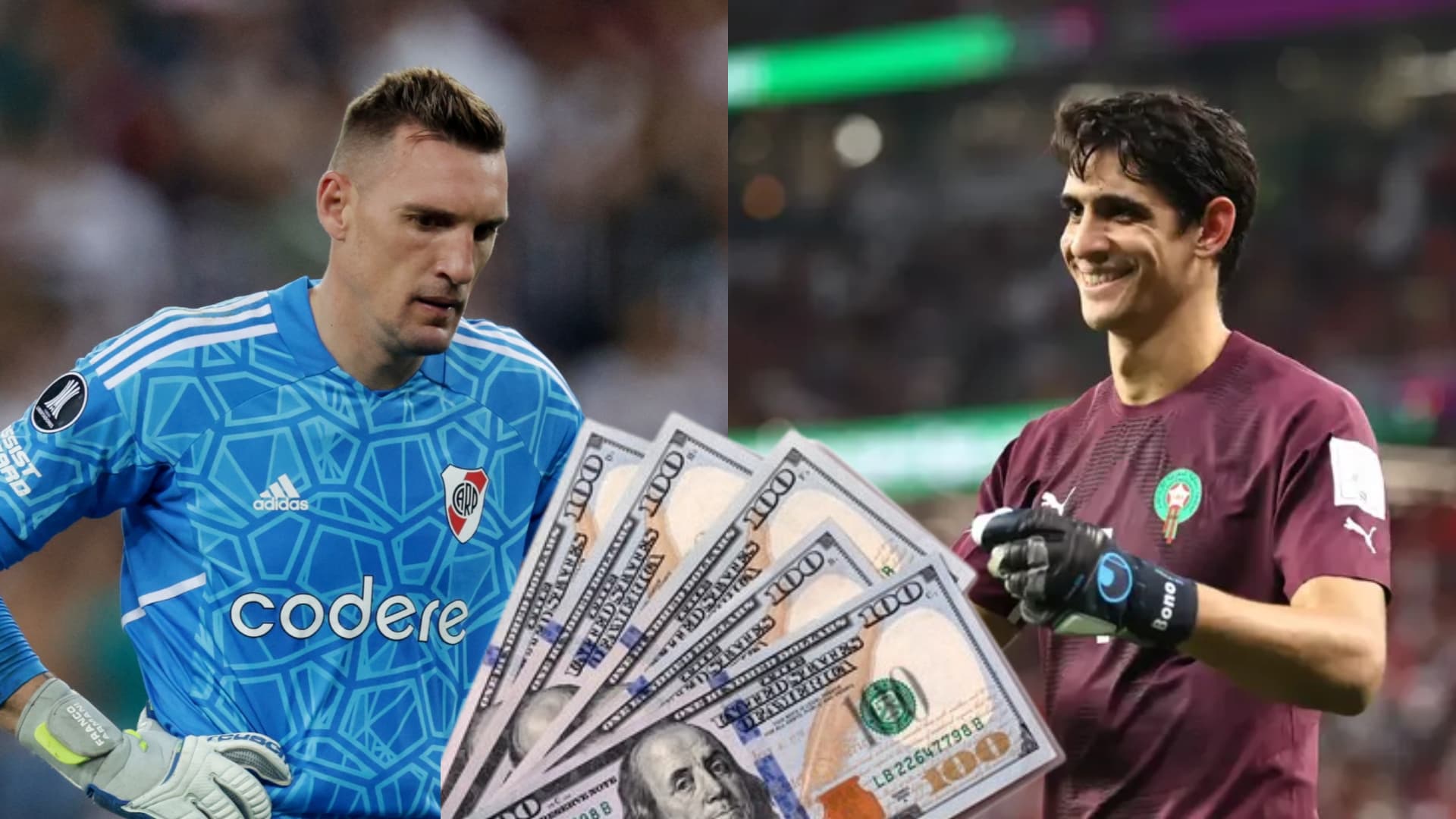 Franco Armani con los brazos en jarra, y a su lado Yassine Bounou sonríe.