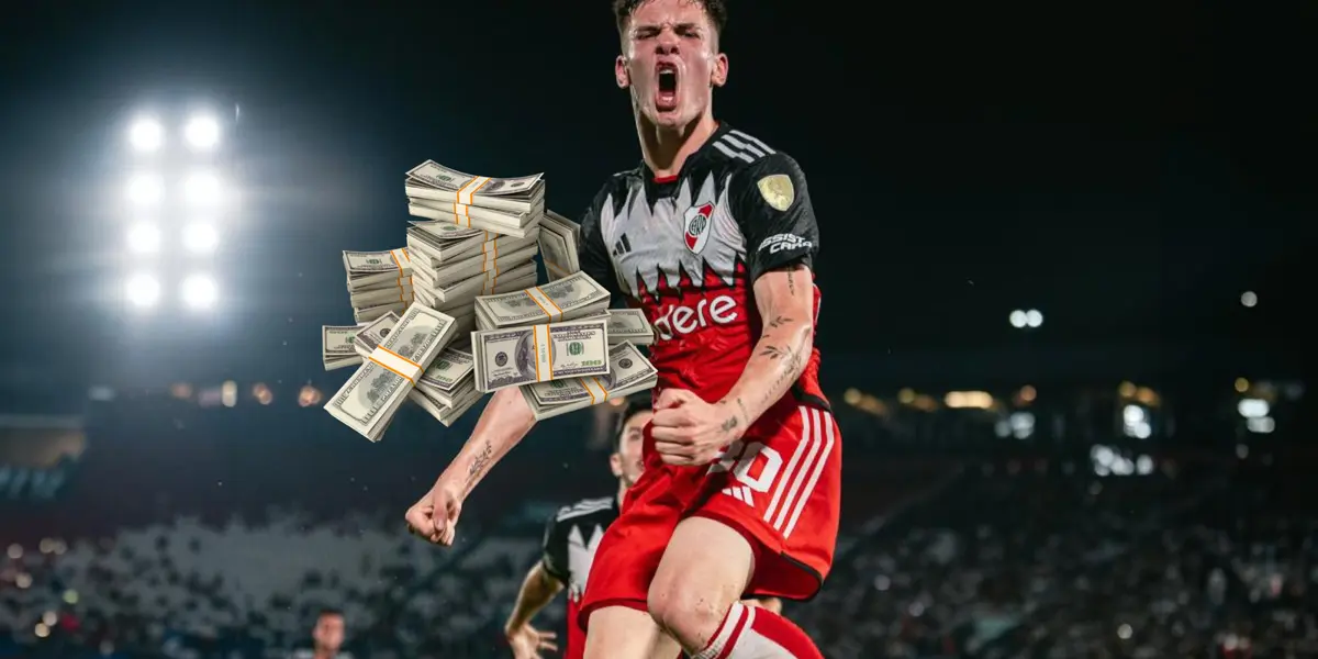 Franco Mastantuono festeja su primer gol en Copa Libertadores