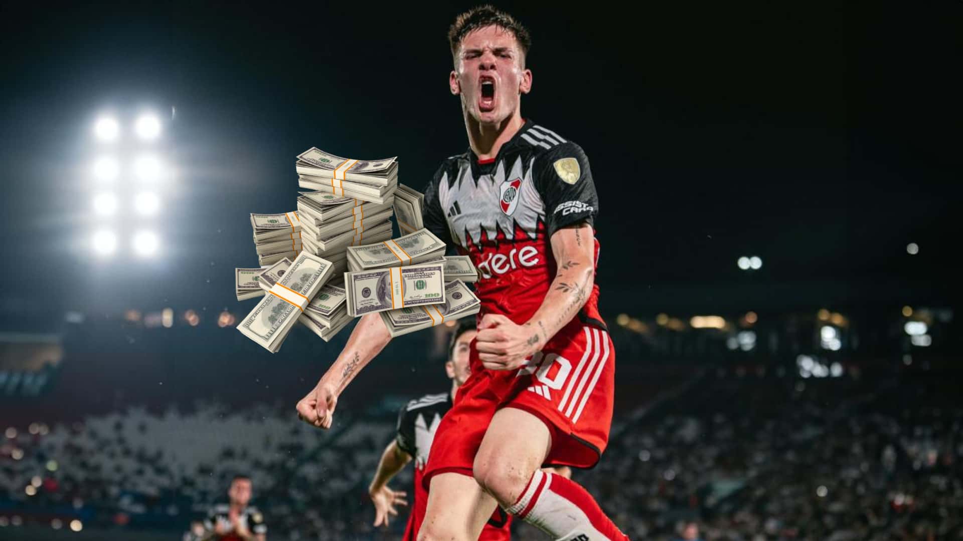 Franco Mastantuono festeja su primer gol en Copa Libertadores